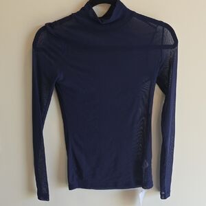 Women’s Navy Sheer Long-Sleeve Turtleneck Top